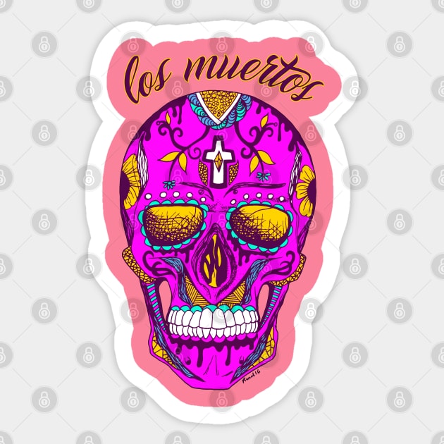 Neon Pink Los Muertos Skull Sticker by kenallouis